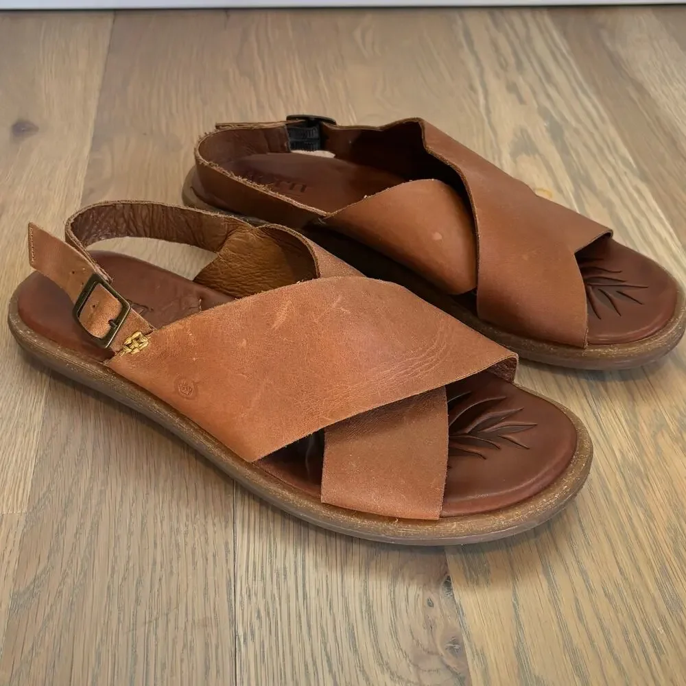 Born Leather Crisscross Slingback Comfort Sandals Brown Boho Womens Size 9 - Picture 2 of 9